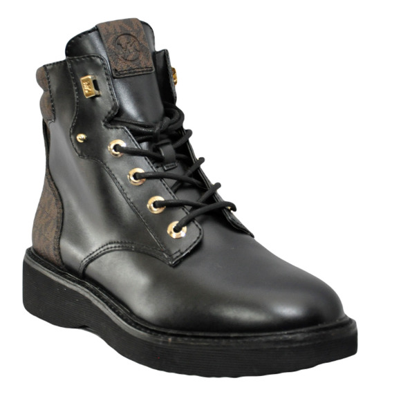Michael Kors Trudy Leather & Logo Boot Lace Up Bootie Black/Brown Nib $275 - Picture 1 of 8